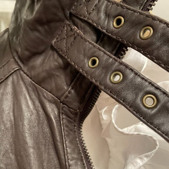 Michael Kors Brown Leather Aviator Jacket Shearling Lined Women’s Size Small P - Picture 3 of 16